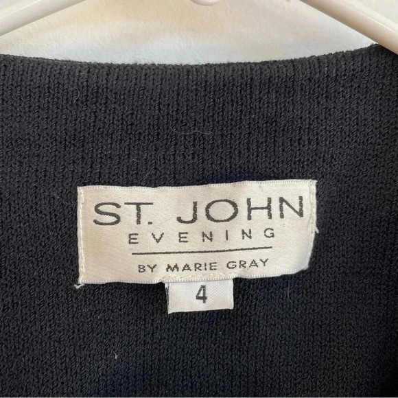 St. John Evening Marie Gray Jacket Blazer Jeweled Black Metallic Gold Shoulder - Picture 7 of 14